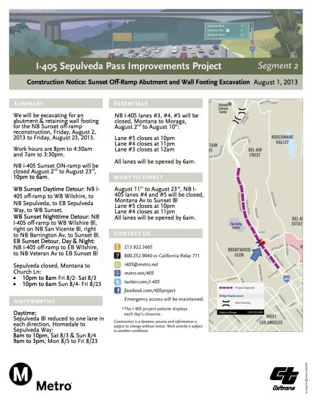 Página informativa de la rampa de entrada a la autopista I-405 rumbo al norte desde el bulevar Sunset.