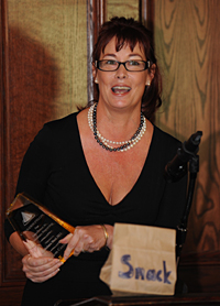 Kajon Cermak Kajon Cermak reports traffic on KCRW four times an hour during the drive-time broadcast of NPR's "All Things Considered." The avid public transportation supporter got more than a trophy -- she was also presented with a visual of her trademark 'pack a snack' advice to commuters in the grip of the classic L.A. traffic jam.