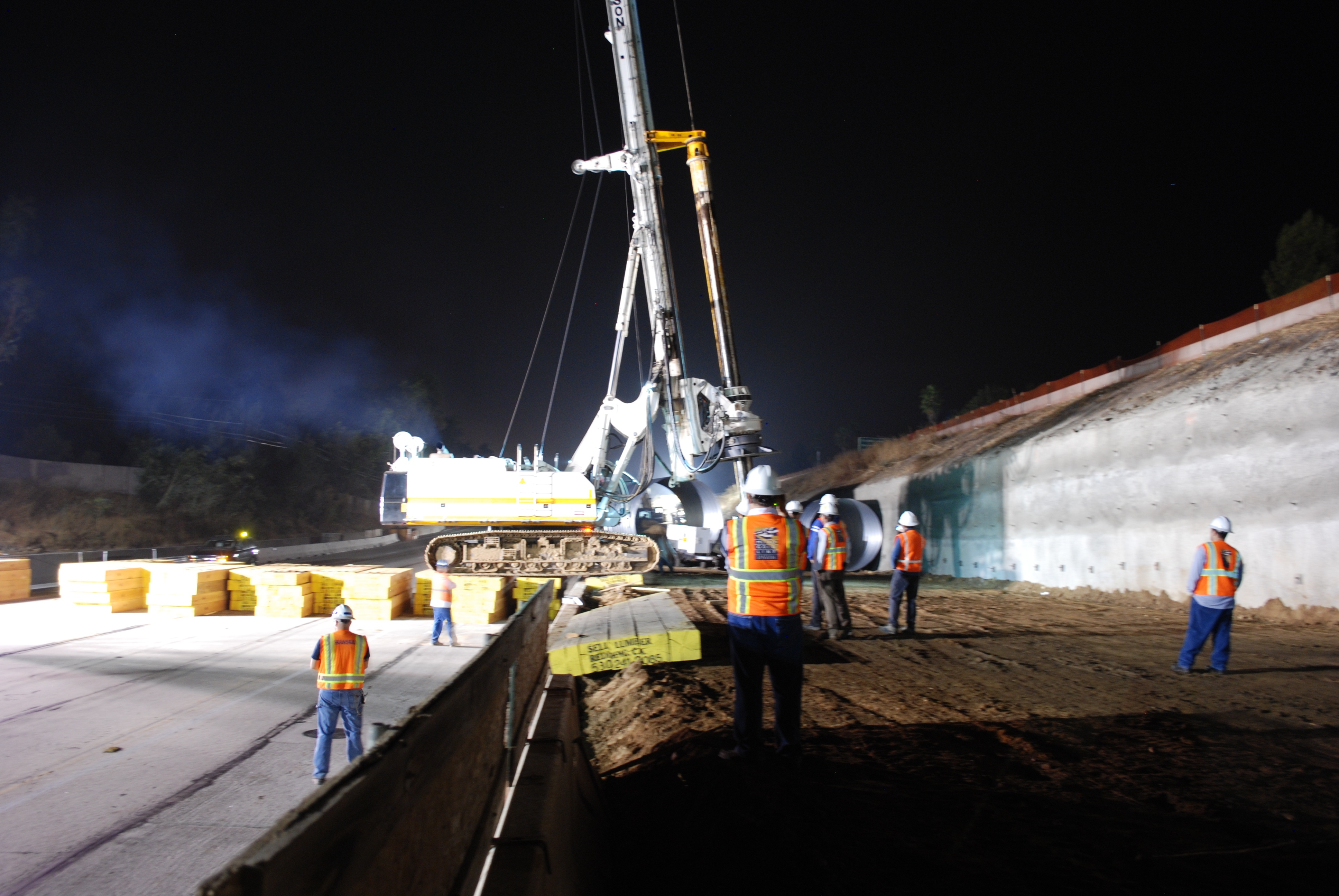 Drill Rig Crosses I-210 FW