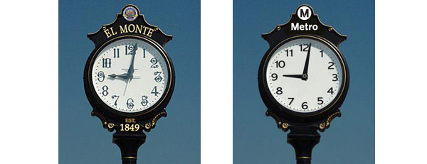 Time Piece One side of the clock face, as customers enter Metro and the bus terminal, is modern and says “Metro.” The opposite clock face, as customers leave the station and enter the community says “El Monte” and incorporates the city seal.
