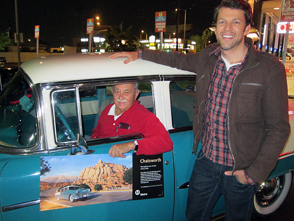 Classic car owner Joe DiFatta and artist Danny Heller Artist Danny Heller, right, greets Joe DiFatta in his '55 Chevy Bel Air featured in Metro's 'Chatsworth' poster pictured here.