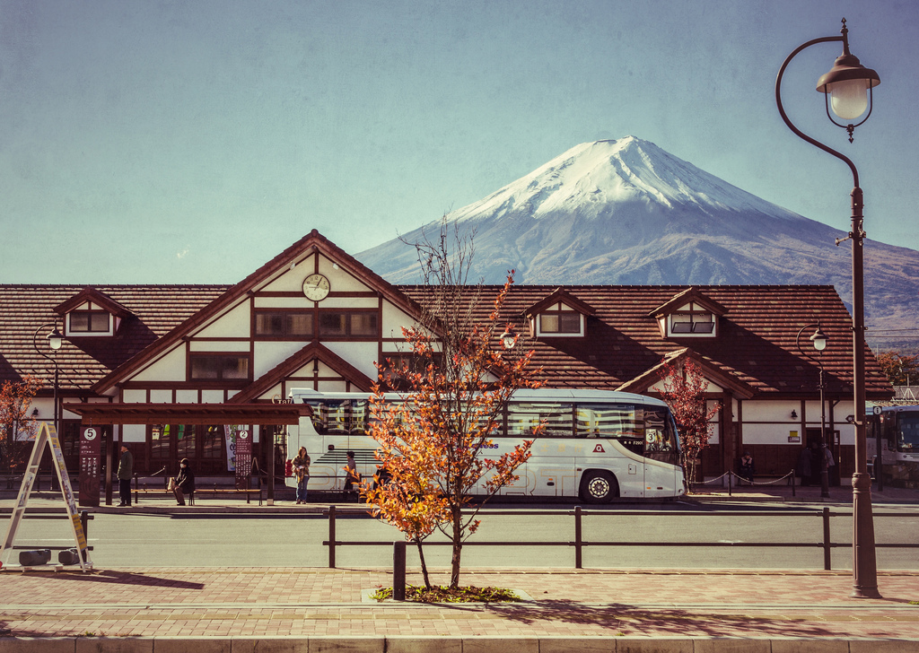 ART OF TRANSIT: Kawaguchiko Station in Japan with Mt. Fuji in the background. Photo by Les Taylor, via Flickr creative commons.