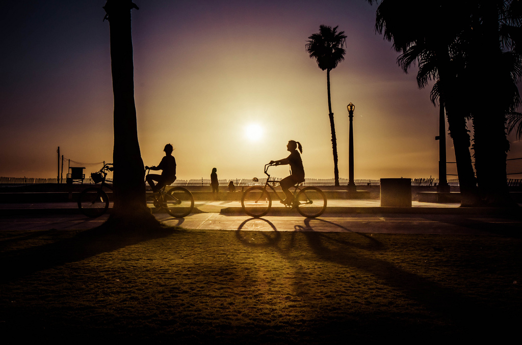 ART OF TRANSIT: A cyclist on the beach bike path in Santa Monica this past weekend. Photo by Steve Hymon.