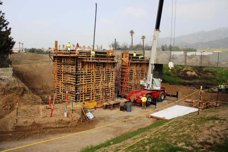 A bridge begins taking shape in Azusa.