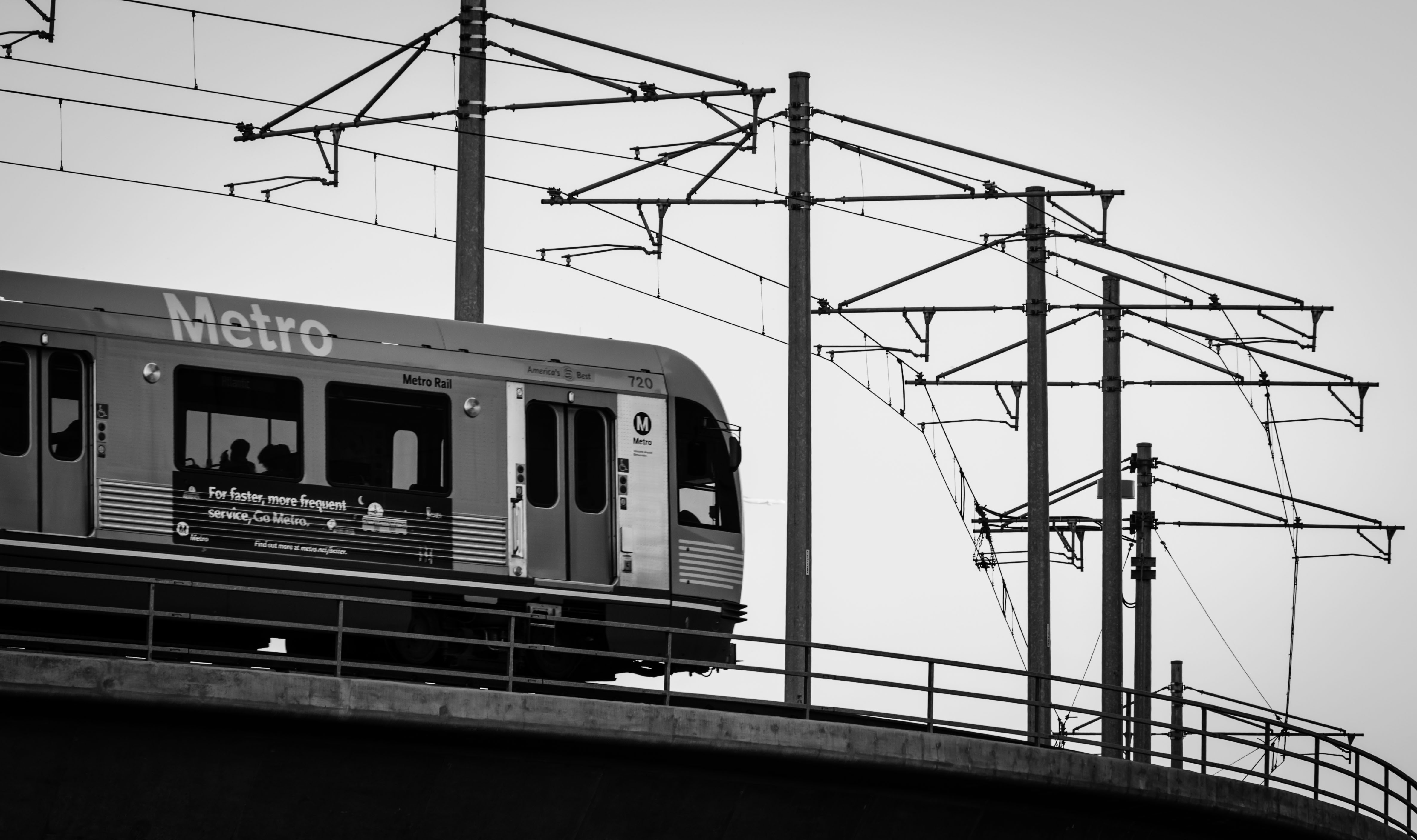 ART OF TRANSIT: A Gold Line train descends from the bridge over the 101 freeway in downtown L.A. Photo by Steve Hymon/Metro.
