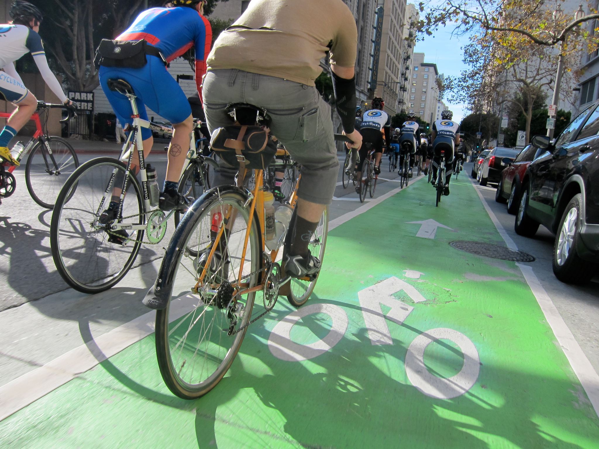 Is Spring Street's green bike lane really a problem for the film