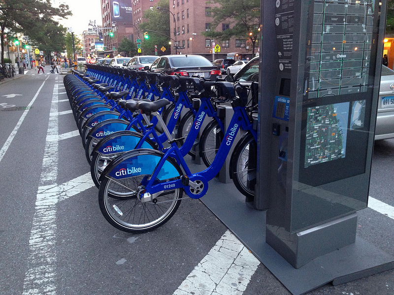 A bike sharing station on (I think) Eighth Avenue in Manhattan in my old 'hood. Photo by ccho, via Flickr creative commons.
