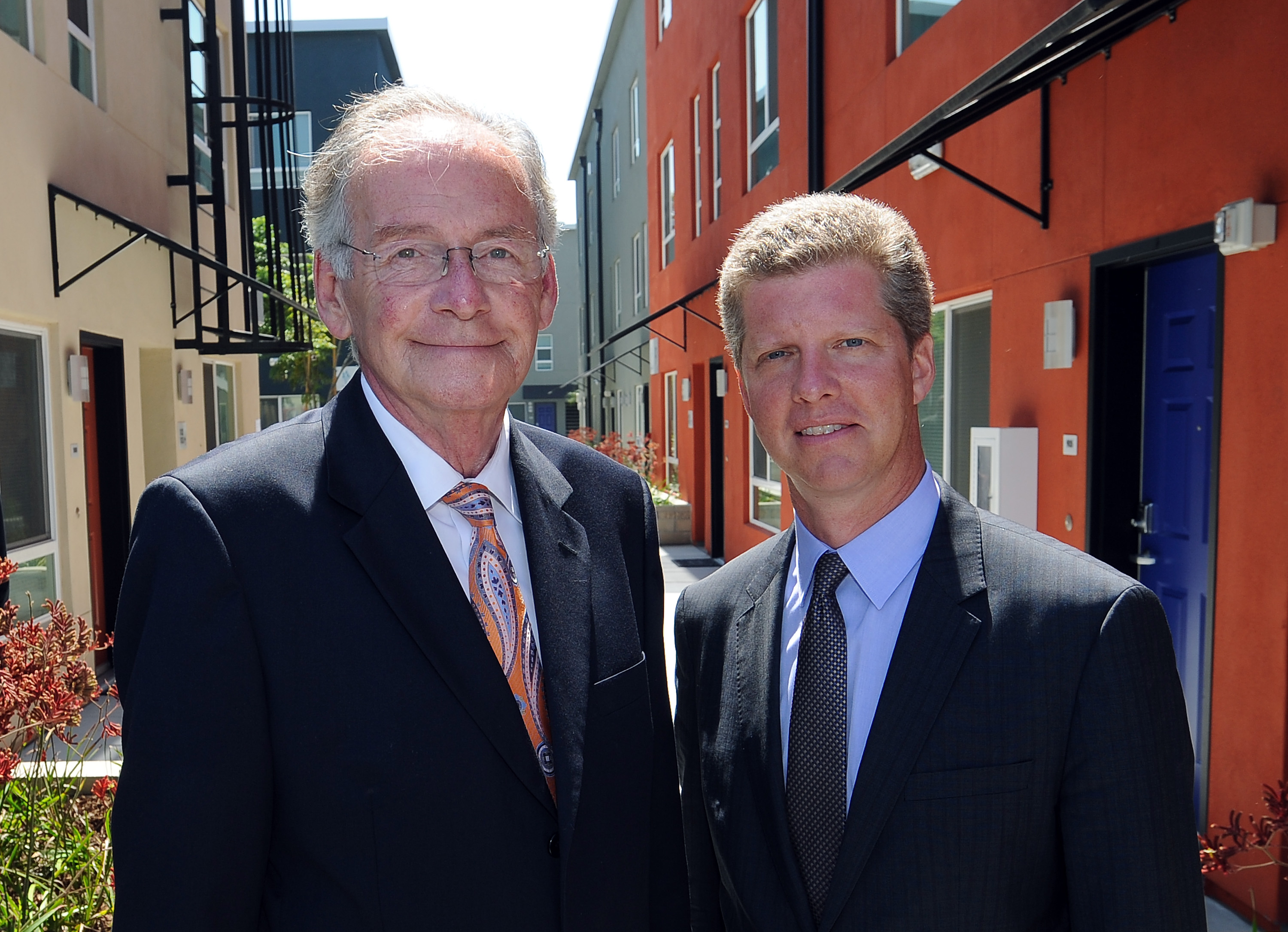 Metro's Chief of Real Property Roger Moliere (left) with Housing Secretary Shaun Donovon at Metro's transit oriented development near MacArthur Park