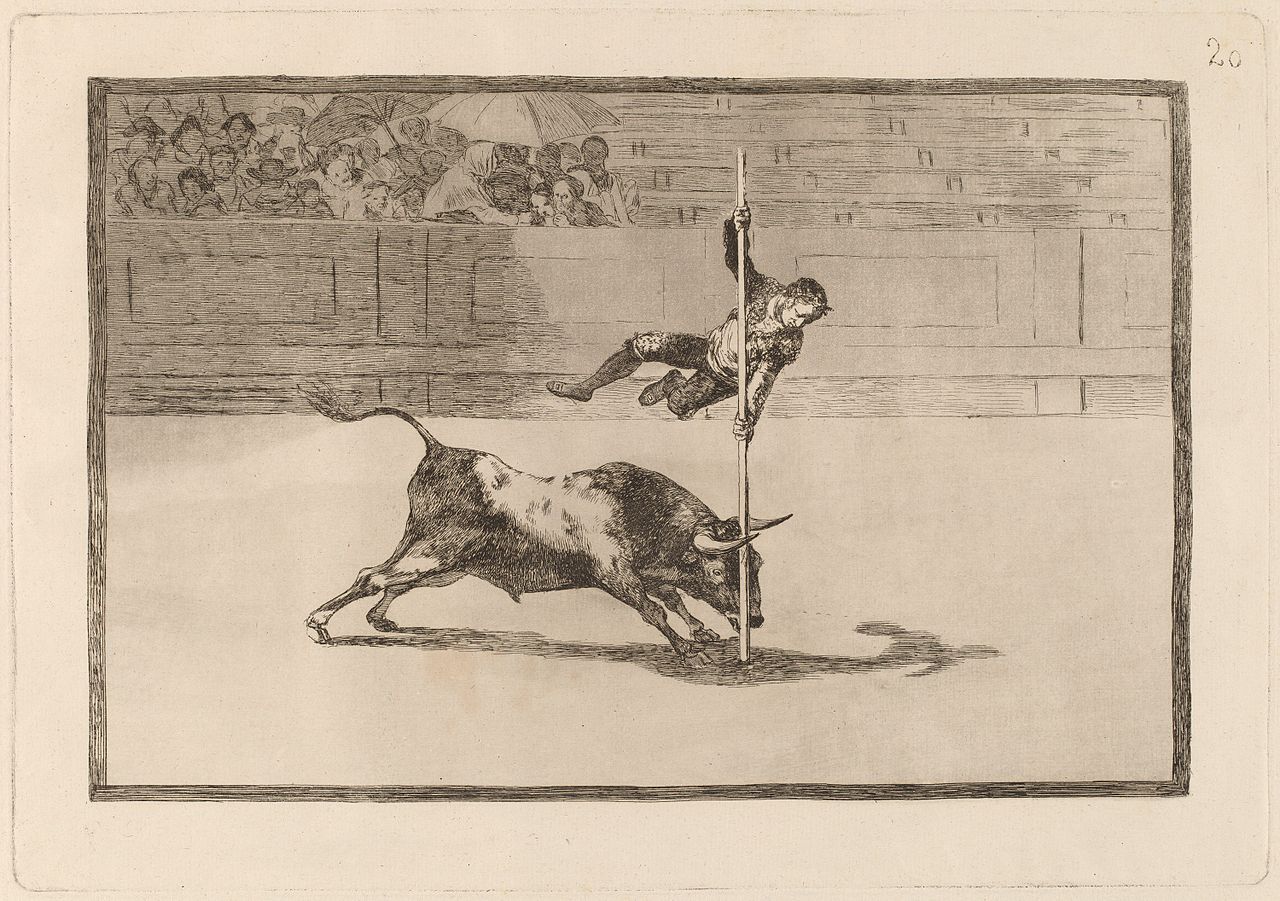"The Agility and Audacity of Juanito Apinani in the Ring at Madrid," Francisco Goya, plate 20 of The Bullfight series.