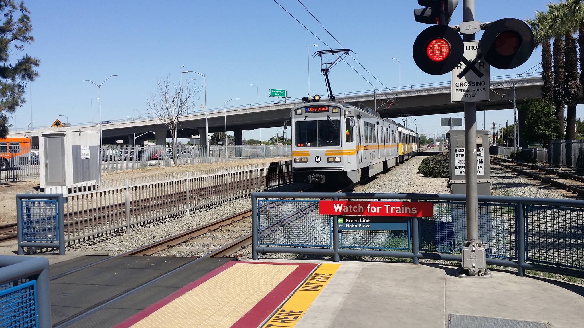 A Long Beach bound Blue Line train pulls in to Willowbrook Station. Photo by Jon Ross Alexander/Metro.