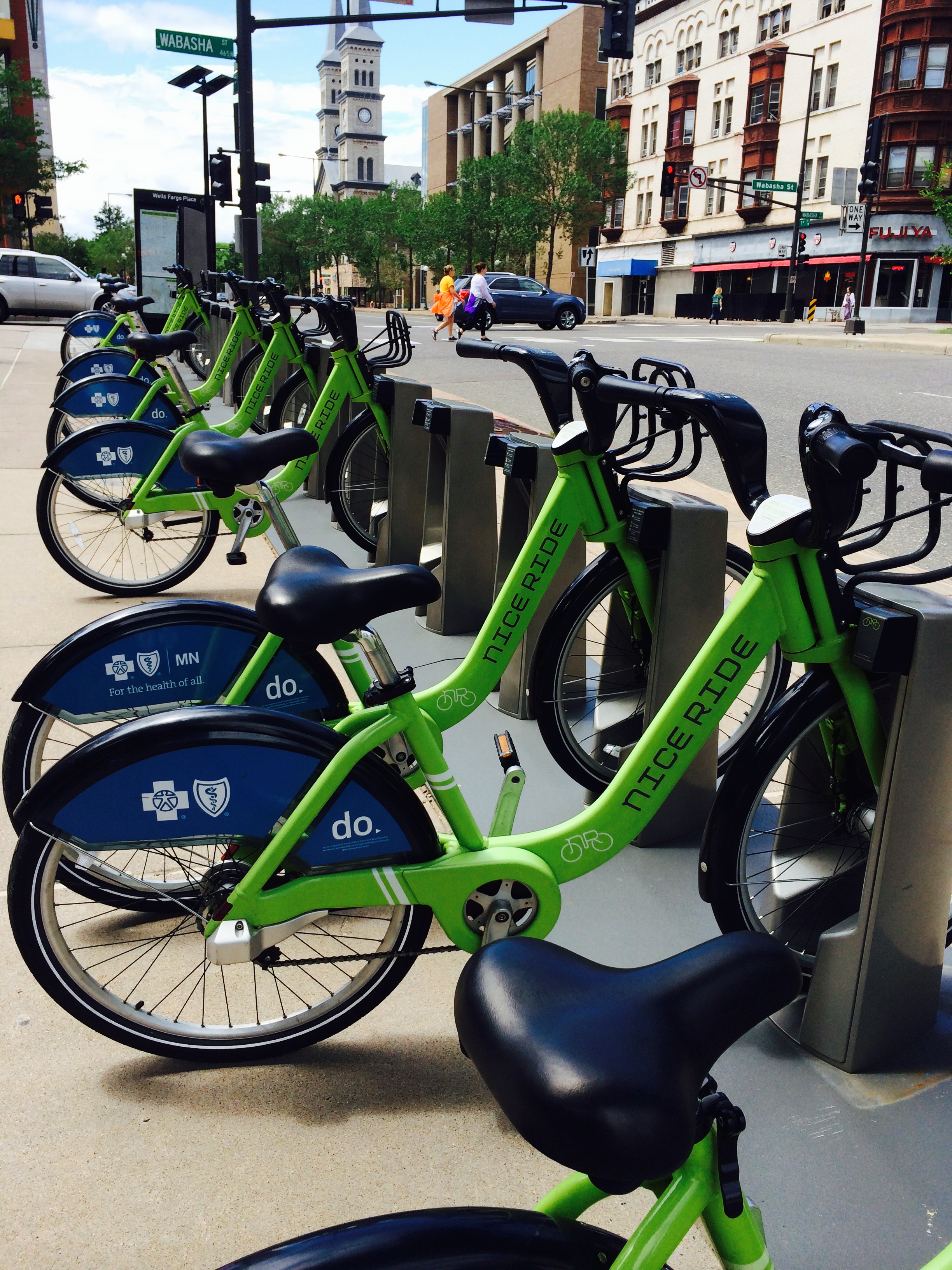 A Nice Ride bike share kiosk in Saint Paul.