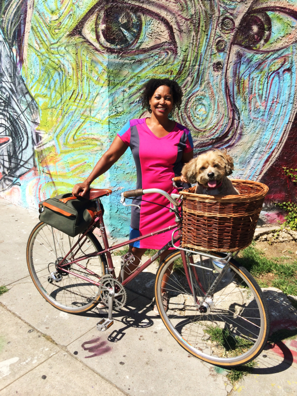 Vanessa Gray, new Executive Director of C.I.C.L.E accompanied by her cute doggy and awesome vintage bike.