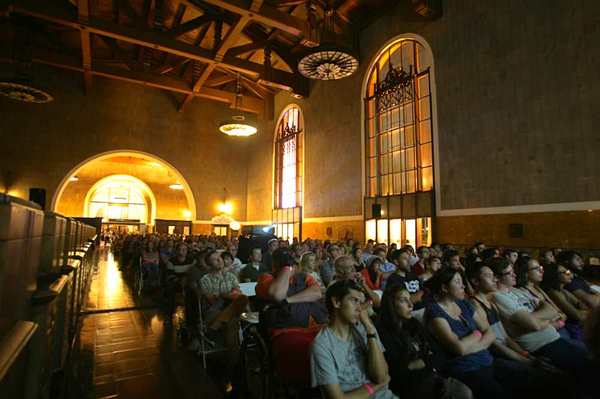Our very first event took place in the historic ticketing hall—a screening of the neo-noir “Chinatown,” a partnership with the Downtown Film Festival Los Angeles. Photo: LA Observed