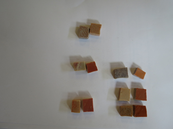 Glass mosaic pieces known as smalti are hand-made by the artwork fabricator to match the colors of the artist’s original pastel drawings. Photo courtesy Perdomo Studio.
