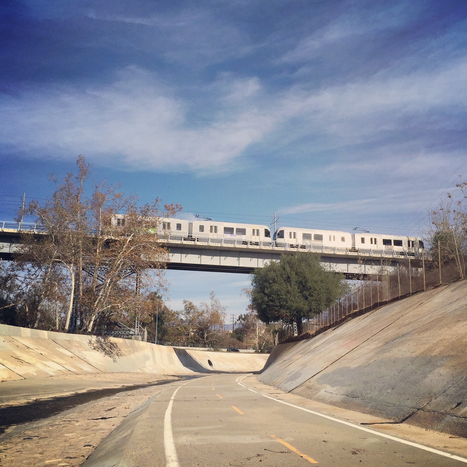 ART OF TRANSIT: Gold Line train over the Arroyo Seco Bike Path. (Photo: Anna Chen/Metro)