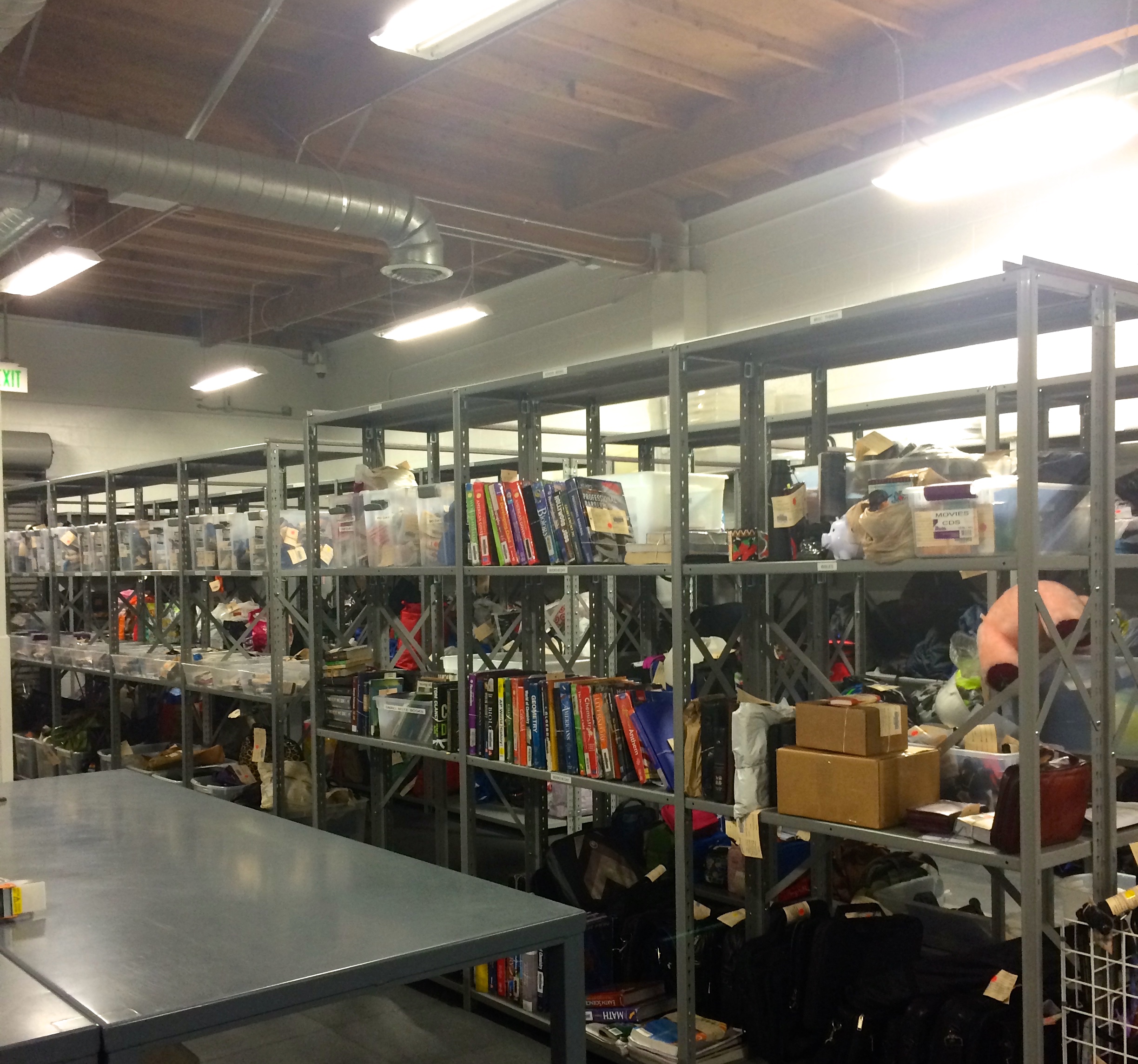 A rack of items at the Lost and Found.