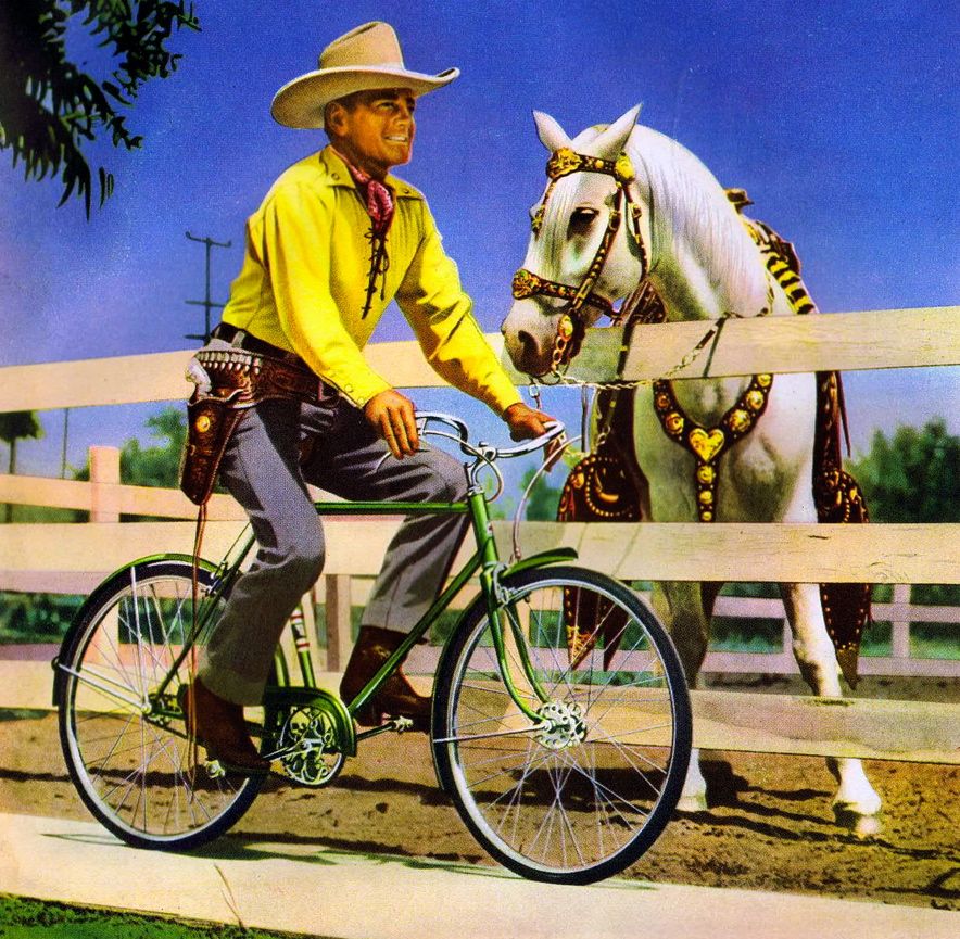 "Save a horse, ride a bicycle!" Buck Jones and White Eagle, Columbia Pictures, 1941. http://ridesabike.com
