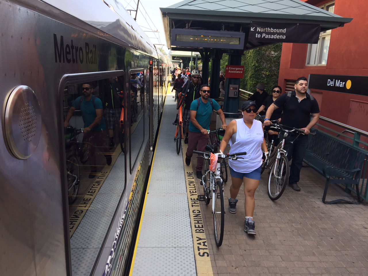 ART OF TRANSIT: Cyclists exiting Del Mar Station in Pasadena for the CicLAvia event Saturday. Click on the pic to see more from our photo gallery. Photo: Metro.
