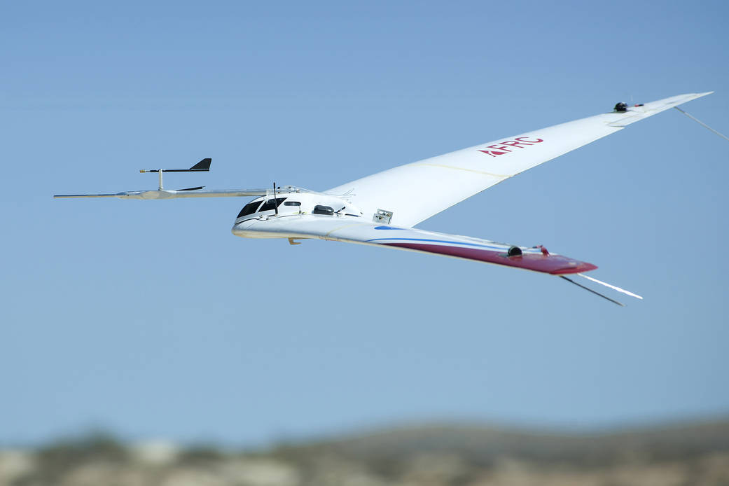 A NASA remote-piloted test plane that could theoretically lower fuel emissions. Click above to read a NASA article about it. Image Credit: NASA/Ken Ulbrich