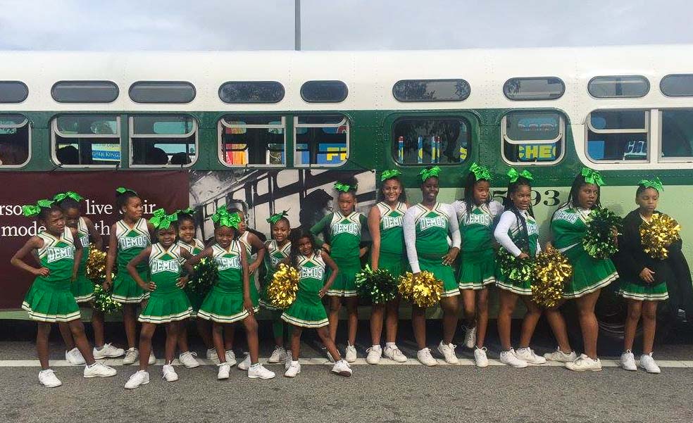 Cheerleaders and Metro's old-timey bus that made an appearance in Monday's Kingdom Day Parade celebrating the legacy of Martin Luther King, Jr. Photo: Metro.