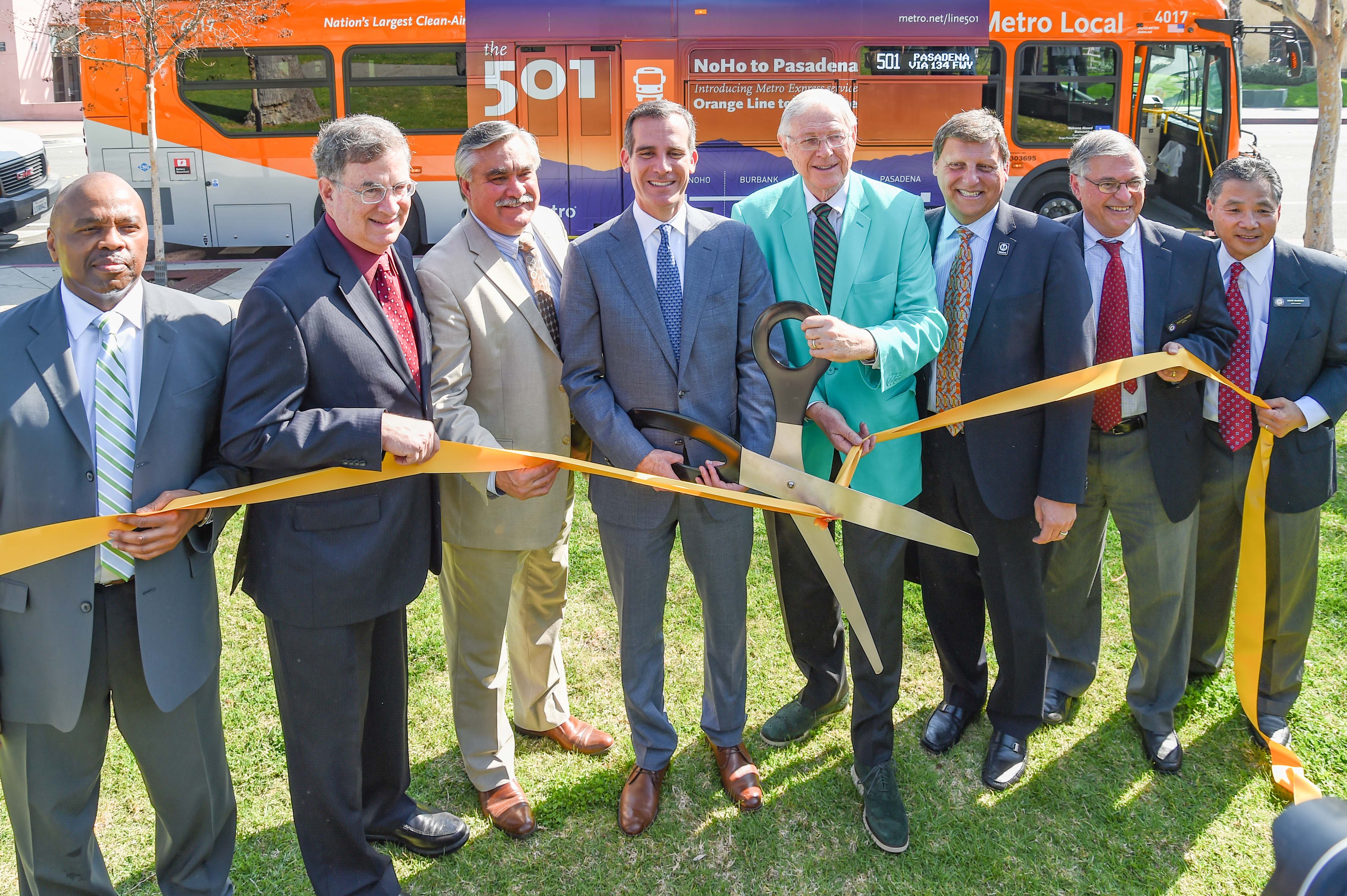 Metro Board Members and other officials broke out the big scissors this morning at the Pasadena Del Mar Station for the new NoHo-Pasadena Express. Photo by Luis Inzunza/Metro.