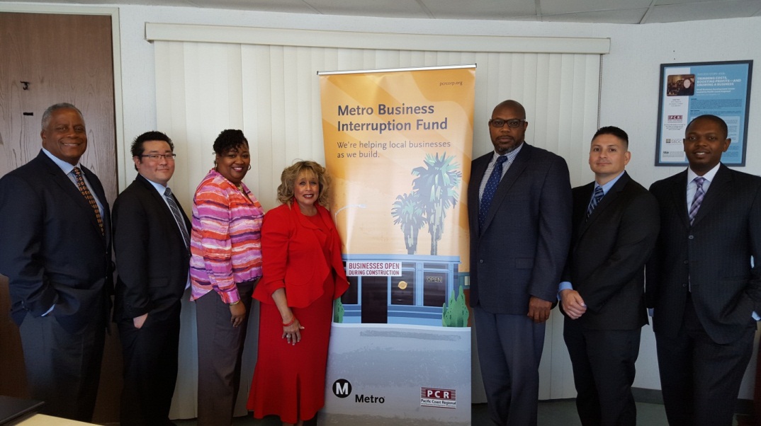 PCR staff: Darrell Smith (BIF Business Advisor, 2nd/Broadway segment Regional Connector), Bryan Miyamoto (BIF Business Advisor, Little Tokyo area Regional Connector), Stacey Farmer (Administrative Support), Angela Winston (PCR Vice President), Andre Hardy (BIF Business Advisor, Crenshaw/LAX Transit Project), Brian Lazo (BIF Business Advisor, Purple Line Extension, Phase 1), and Devon Davis (Recording Secretary)