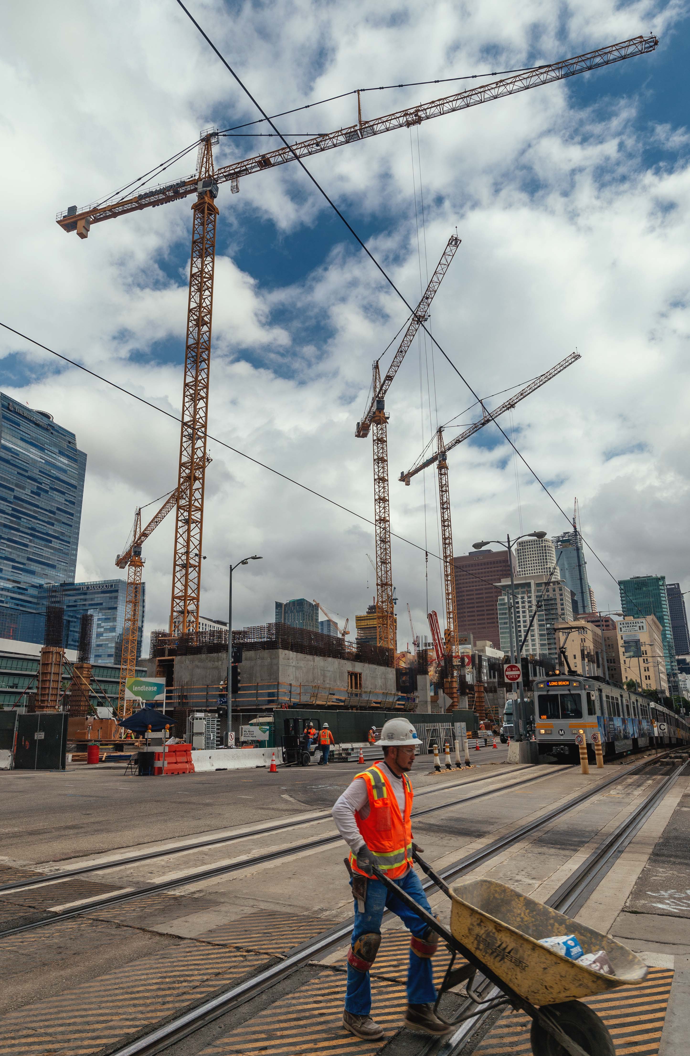 The Blue Line and new building construction near Staples Center and LA Live. Photo by Steve Hymon/Metro.