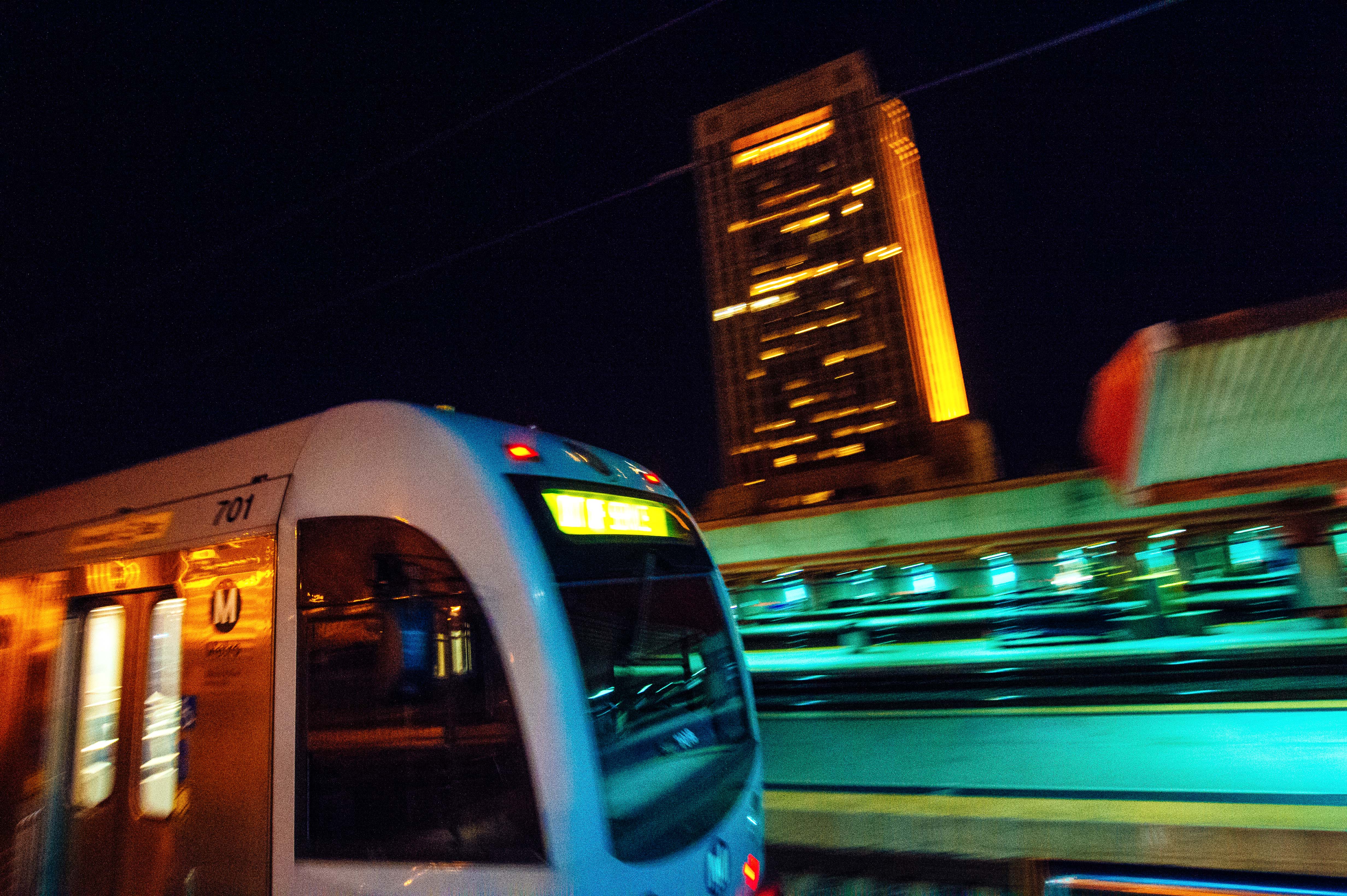 Post Happy Hour screwing around with the camera waiting for the Gold Line last night. Photo by Steve Hymon/Metro.
