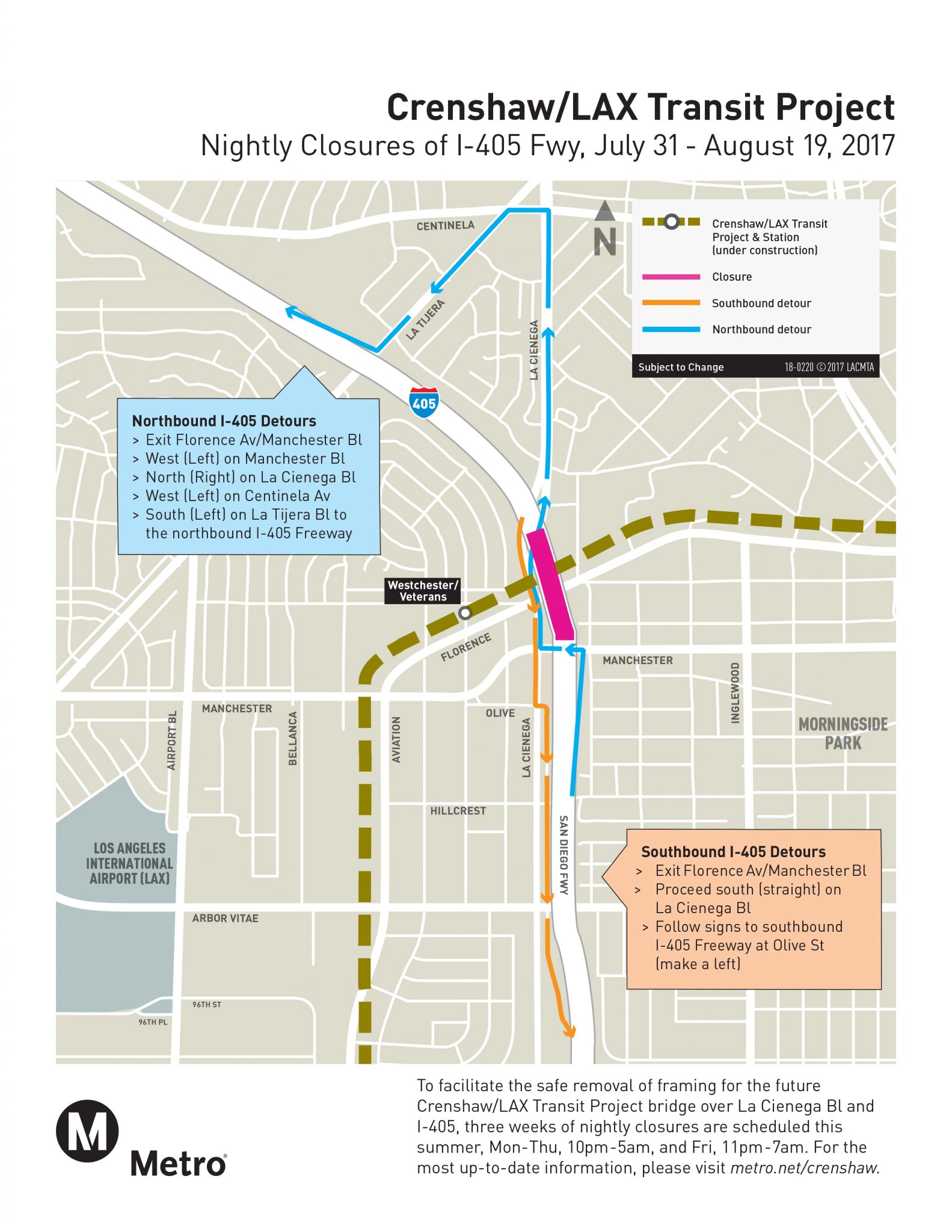 Nighttime 405 lane closures for Crenshaw/LAX Line construction begin