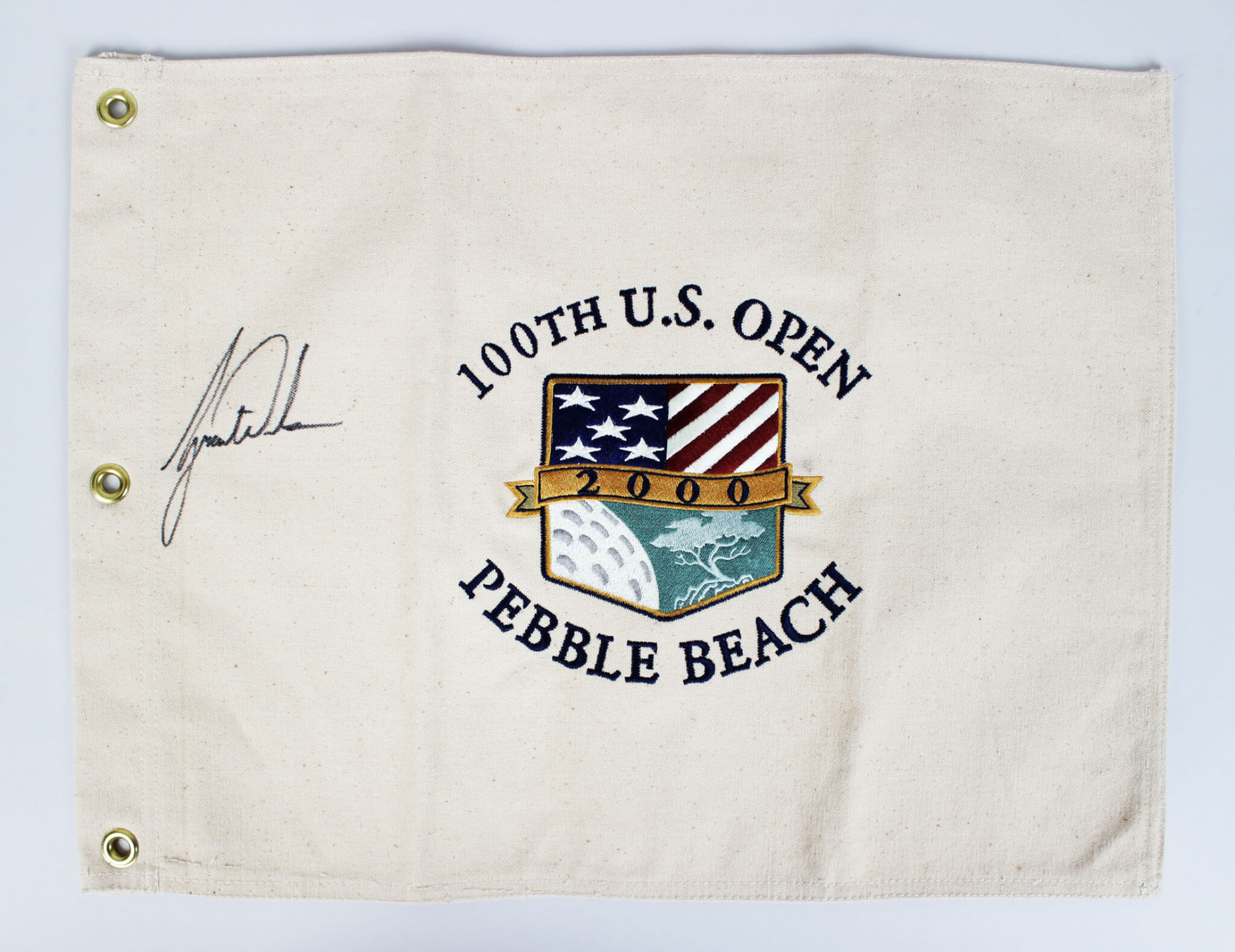 SB **Tiger Woods Signed 100th U.S. Open Pebble Beach Flag |Memorabilia