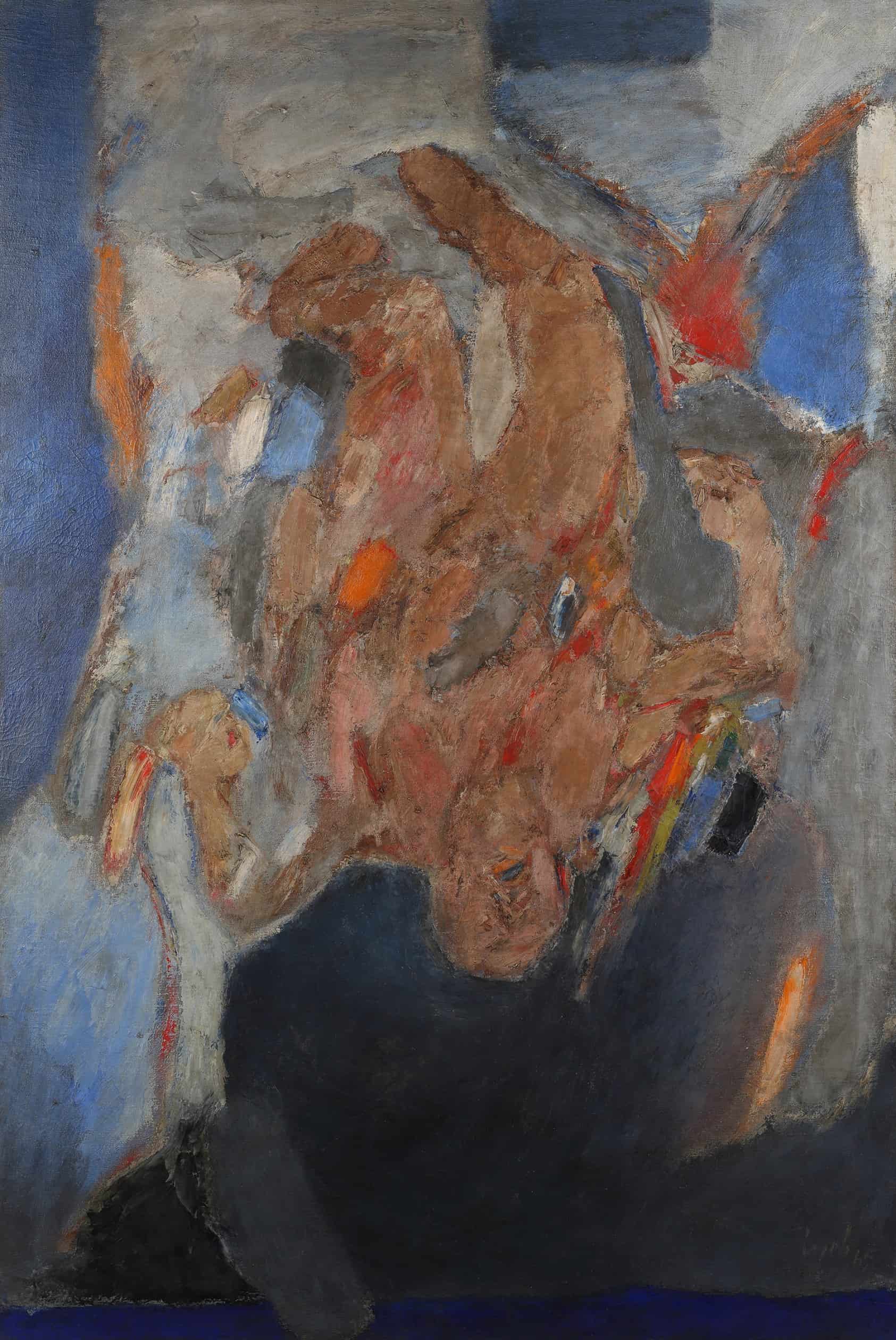 Lot 46 GÇô Tyeb MehtaGÇÖs Falling Figure, painted in 1965, led SaffronartGÇÖs Evening Sale at INR 6 crores (USD 909,091)