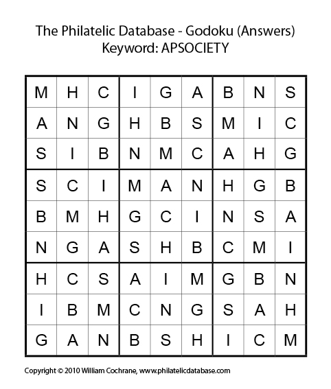 Philatelic Word Sudoku Godoku GBMACHINS Philatelic Database