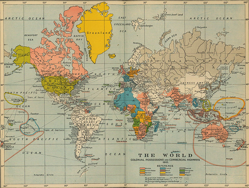 Map of the World Colonial Possessions and Commercial Routes (1910