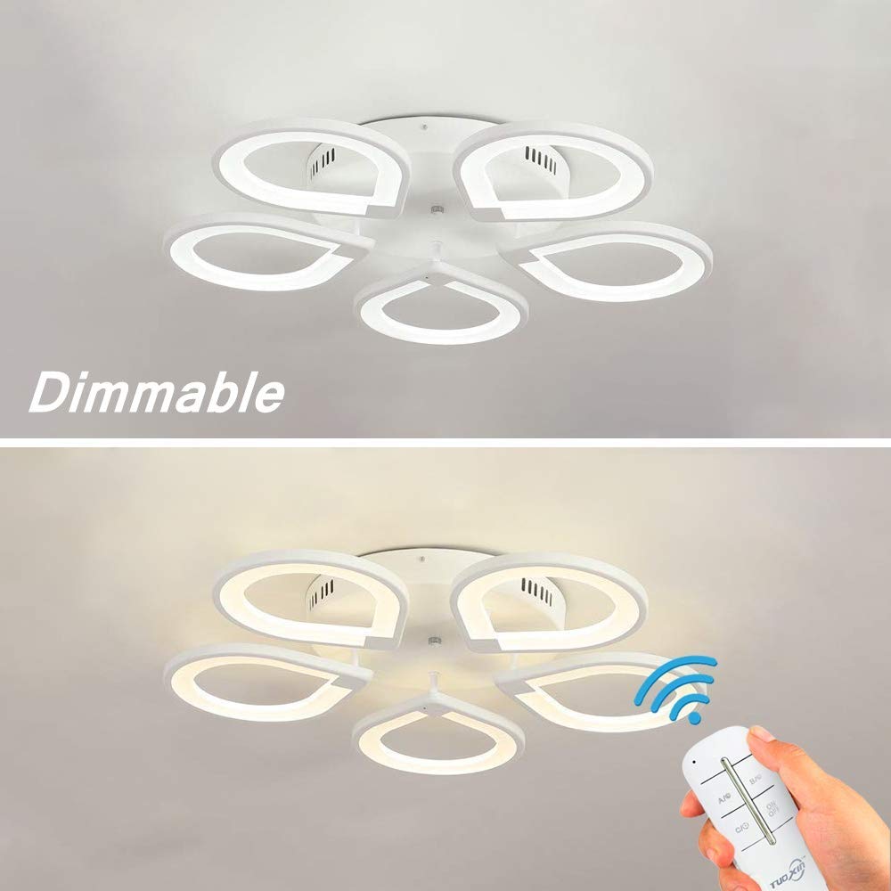 Ceiling Light Modern Pendant Lamp 75W Dimmable White Chandeliers with Remote Control for Living Room Bedroom