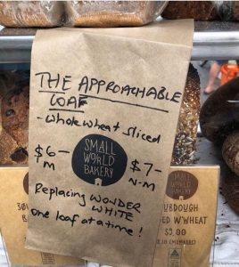 Brown paper bag describing The Approachable Loaf