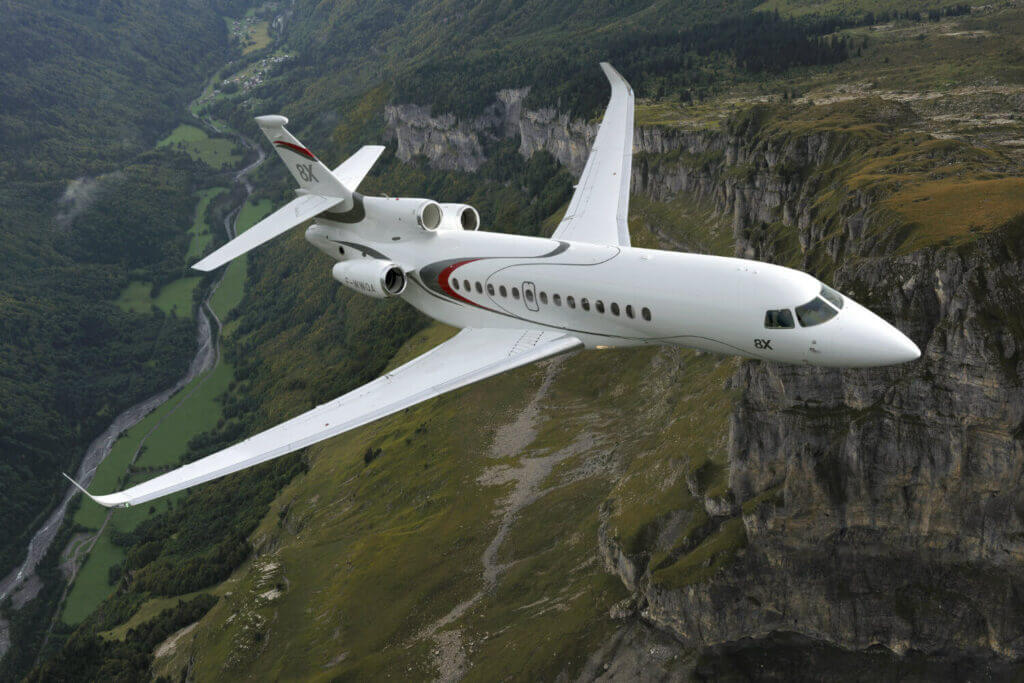 Dassault Aviation announced its new Falcon 8X ultra-long range trijet has received new type approvals are from Brazil and the United Arab Emirates. Dassault Aviation Photo