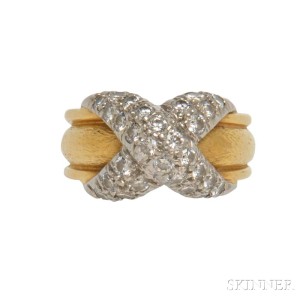 Platinum, 18kt Gold, and Diamond Ring, Schlumberger for Tiffany & Co. (Lot 1024, Estimate: $1,500-2,000)