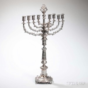 Polish Silver Convertible Hanukkah Lamp, Jan Pogorzelski, Warsaw, c. 1852-76 (Estimate: $2,000-4,000)
