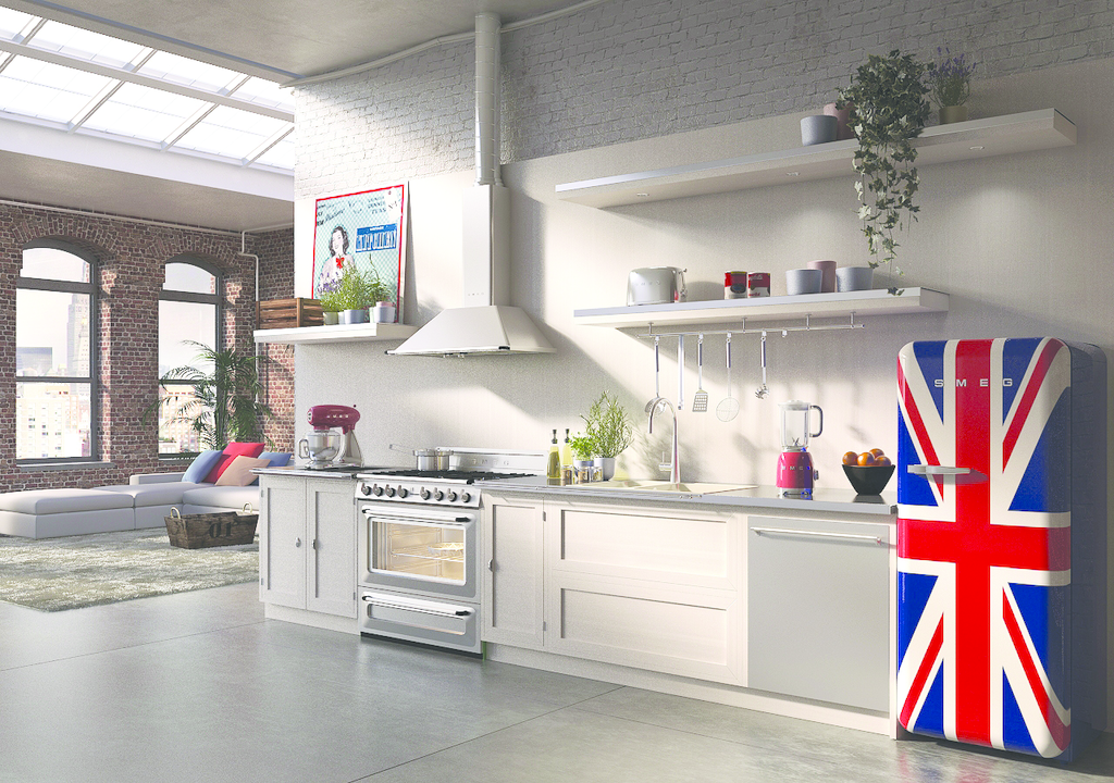 Freestanding range, vent hood pair European design with hightech