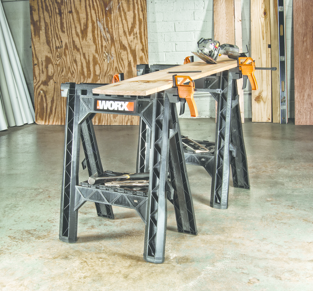 Sawhorse secures materials with clamps For Residential Pros