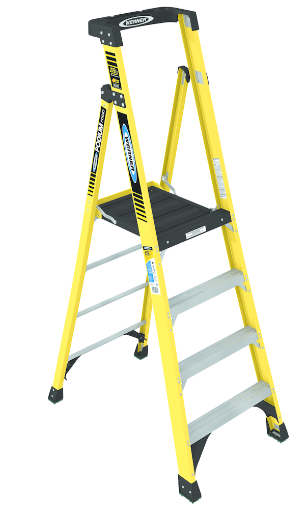Fiberglass ladder with platform, guardrail For Residential Pros