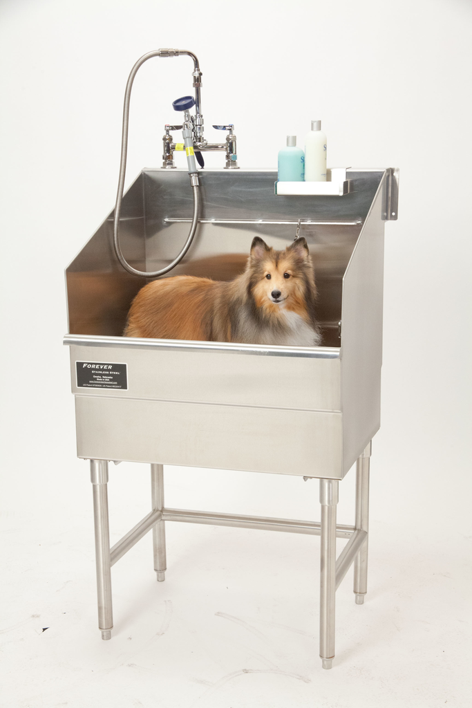 Pet bathtub with hair catching system, elevating platform For