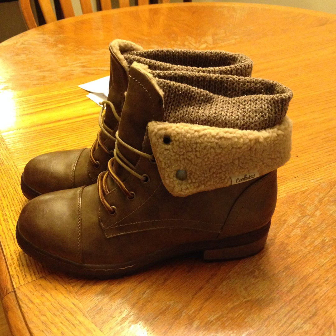 coolway bring faux leather knit sweater cuff ankle boots - shophearts