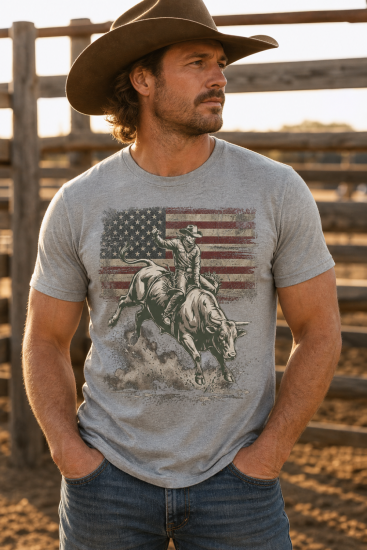 Bull Rider American Flag T-Shirt