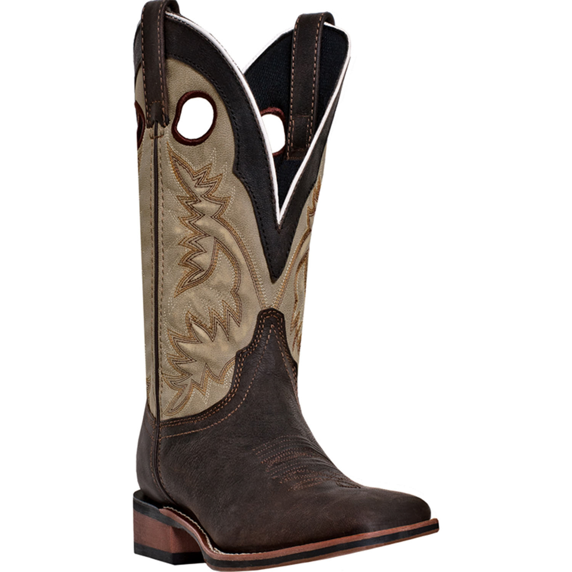 Laredo Mens Dark Brown Leather Collared 11" Buckaroo Sq Toe Cowboy