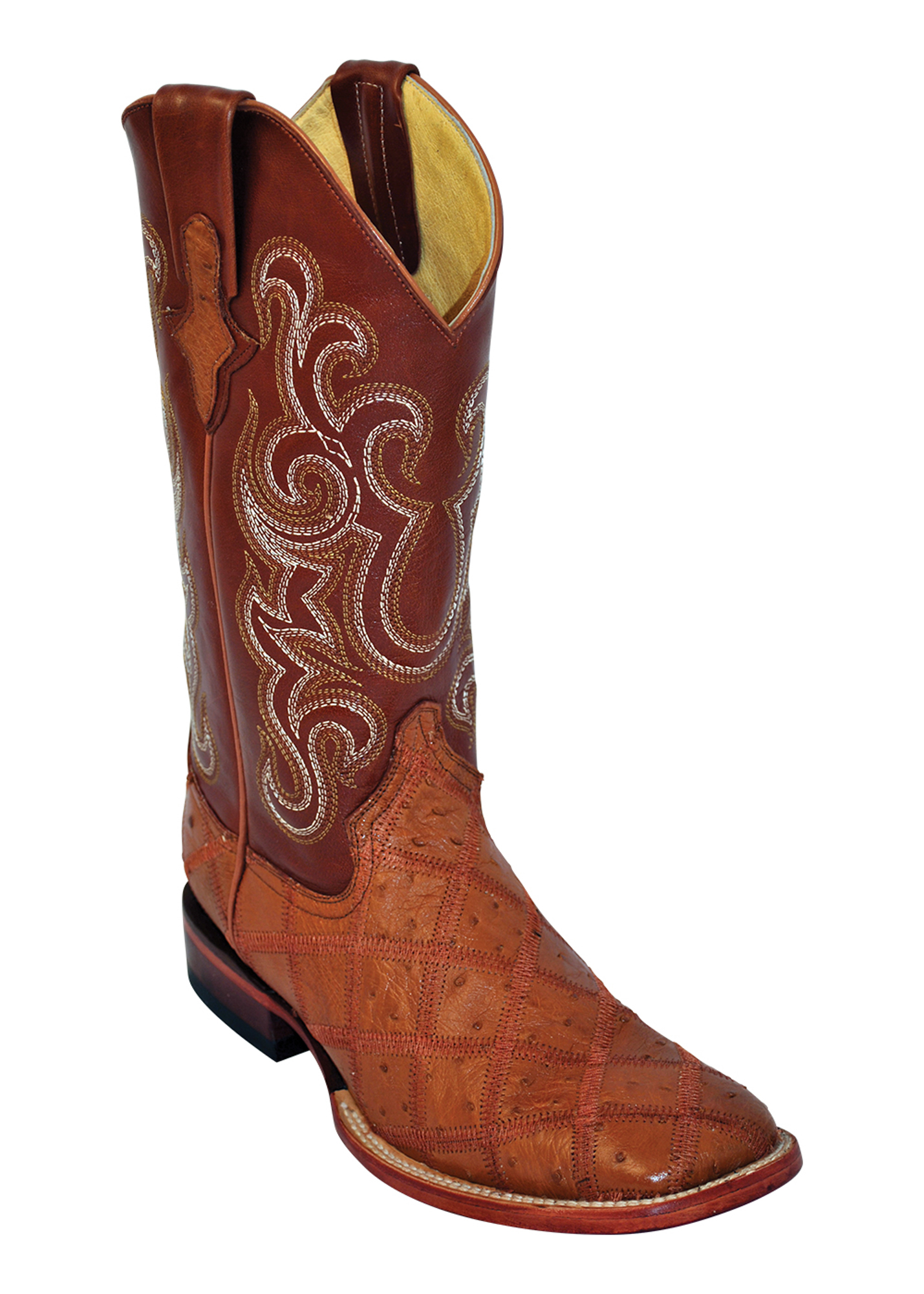 Ferrini Mens Cognac Ostrich Patchwork SToe Cowboy Boots eBay