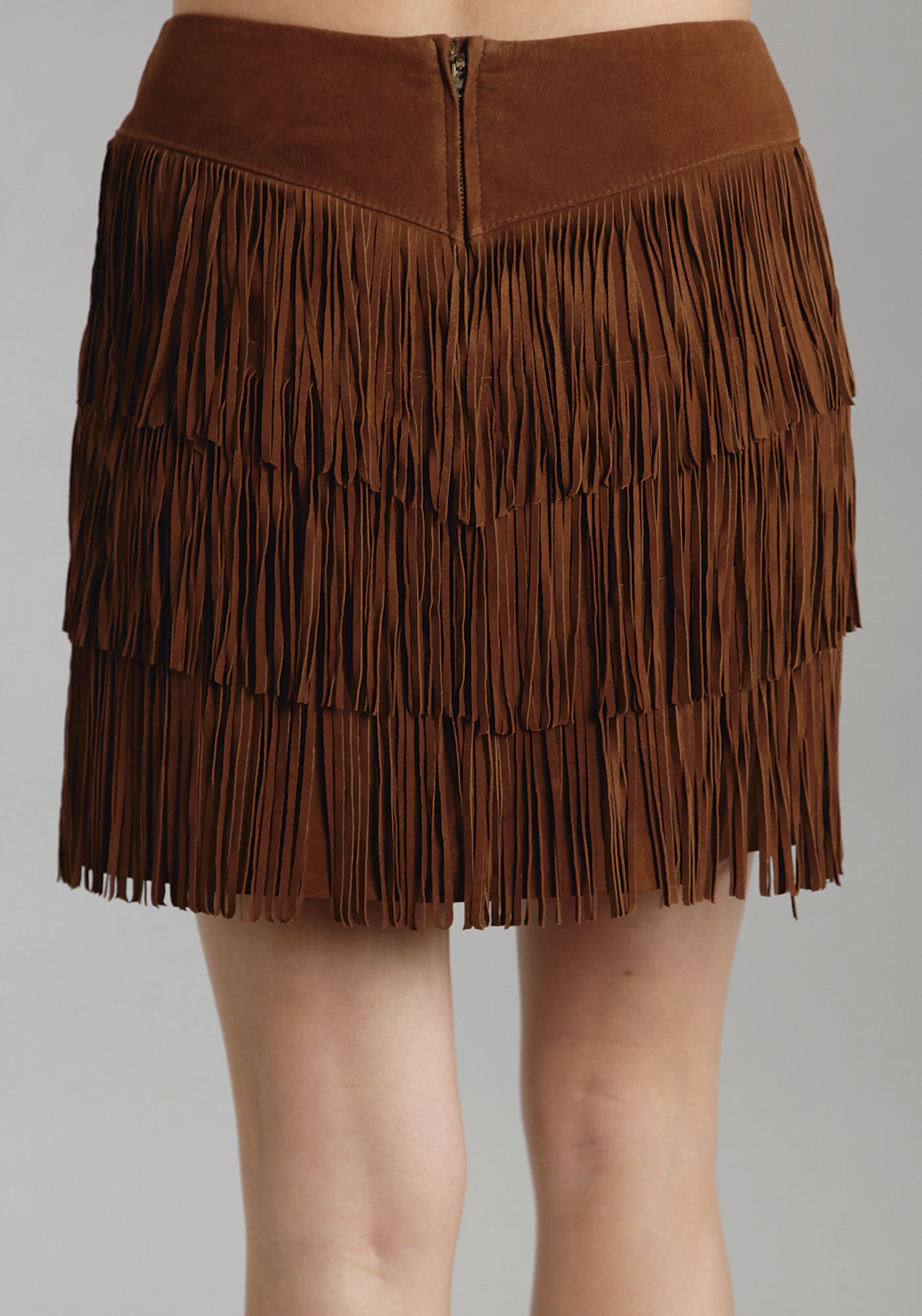 Stetson Womens Brown Mid Length Suede Leather Skirt Western Fringe