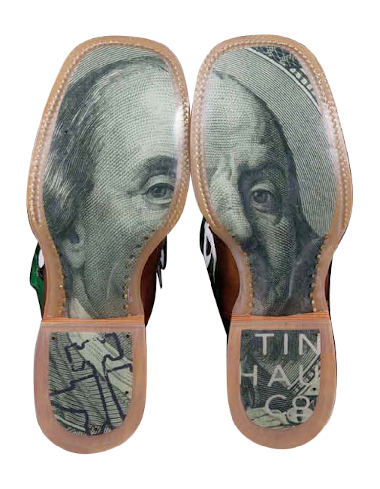 Tin Haul Mens Hundred Dollar Sign Green Benjamin Western Cowboy Boots