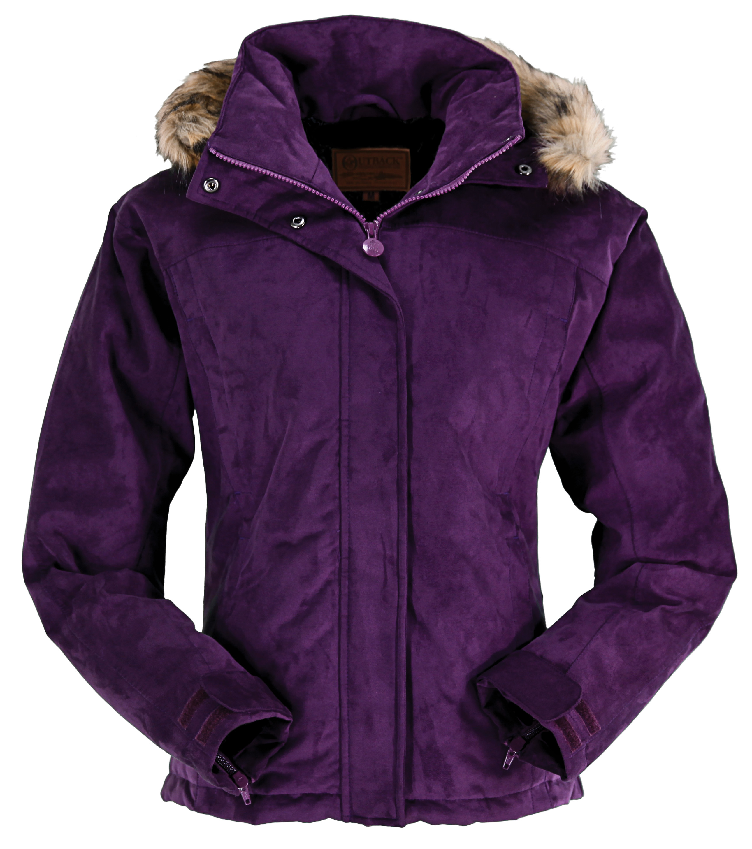 Outback Trading Co. Gold Cup Ladies Jacket Plum Microsuede Faux Fur