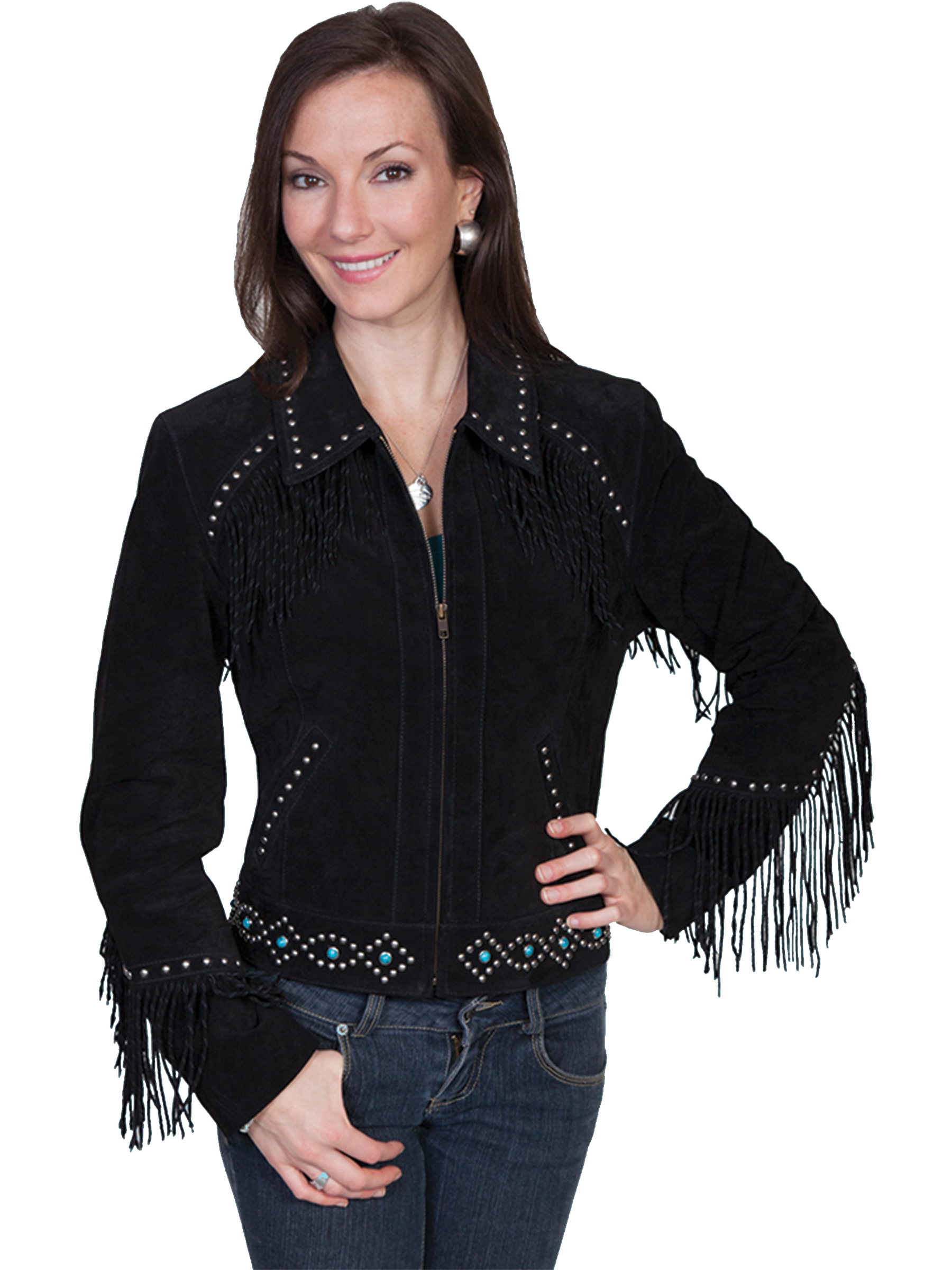 Image is loading Scully-Leather-Womens-Studded-Twisted-Fring-Boar-Suede